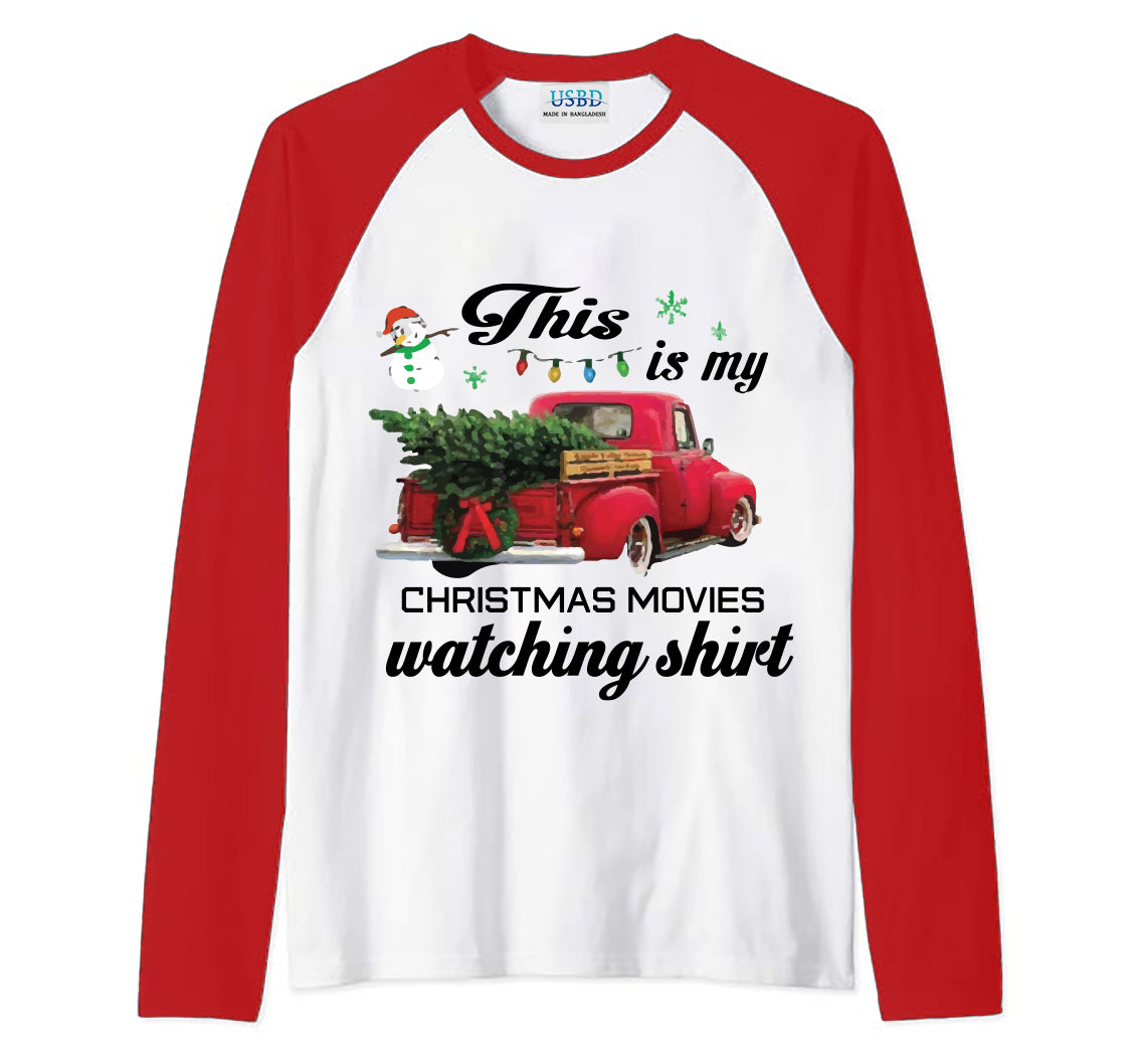 This is My Christmas Movie Watching Shirt For Men Long Sleeve Christmas Graphic Sweatshirt Tee Shirts Top